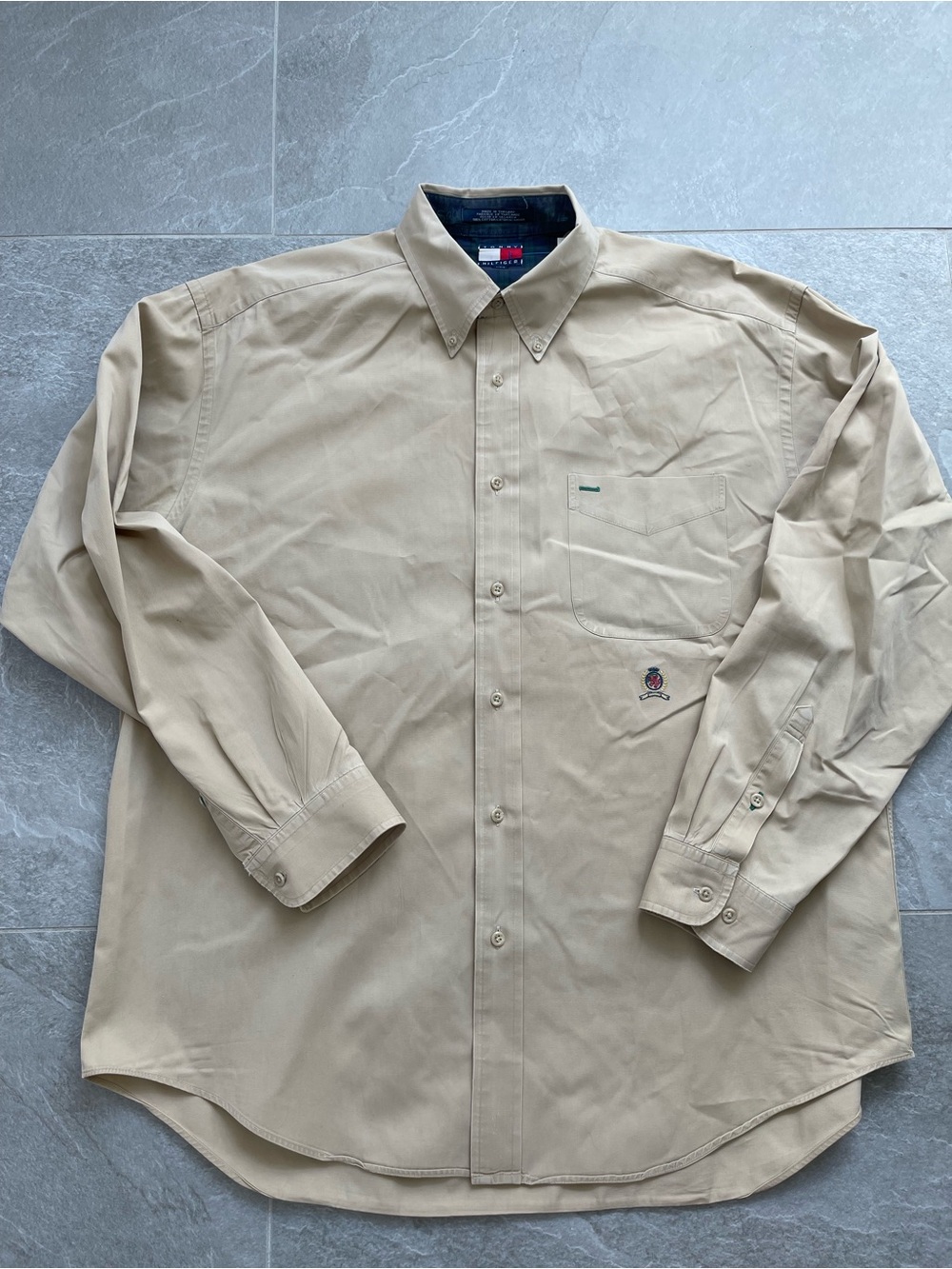 Vintage Tommy Hilfiger Men's Button-Down Shirt in Khaki